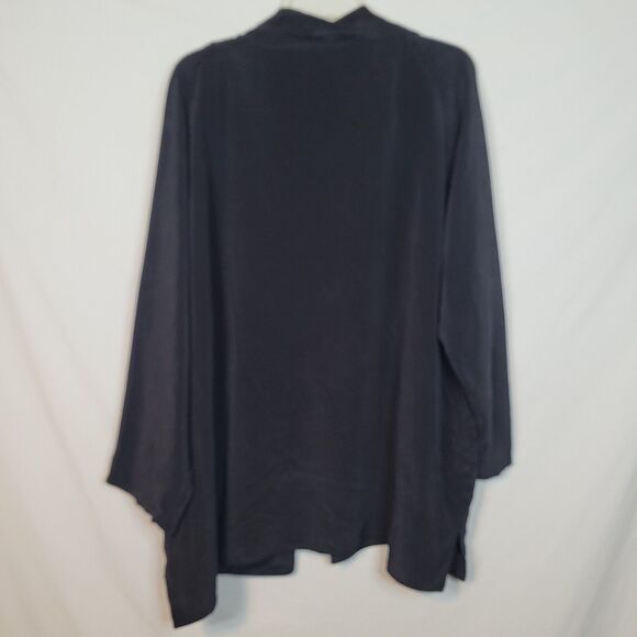 Shamask Black Minimalist Unstructured Open Front 100% Silk Jacket Size 3= 16-20 - Picture 2 of 11